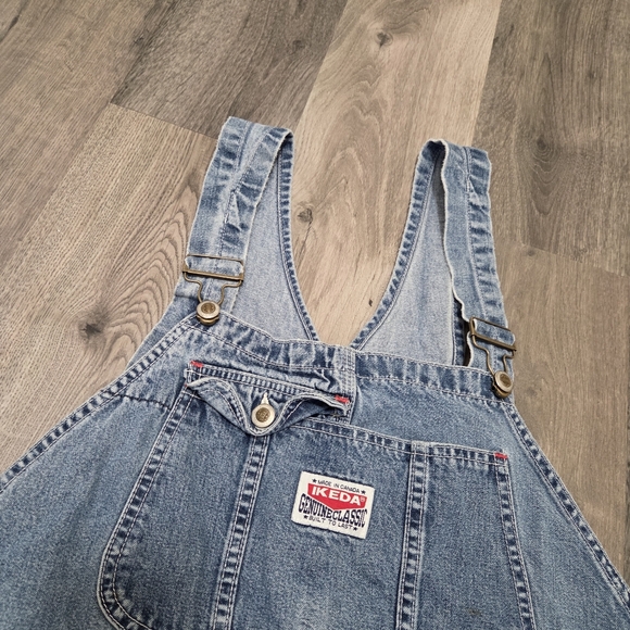 Ikeda Vintage Denim Overalls Shorts 100% Cotton Distressed Y2K Workwear Romper - Picture 5 of 11